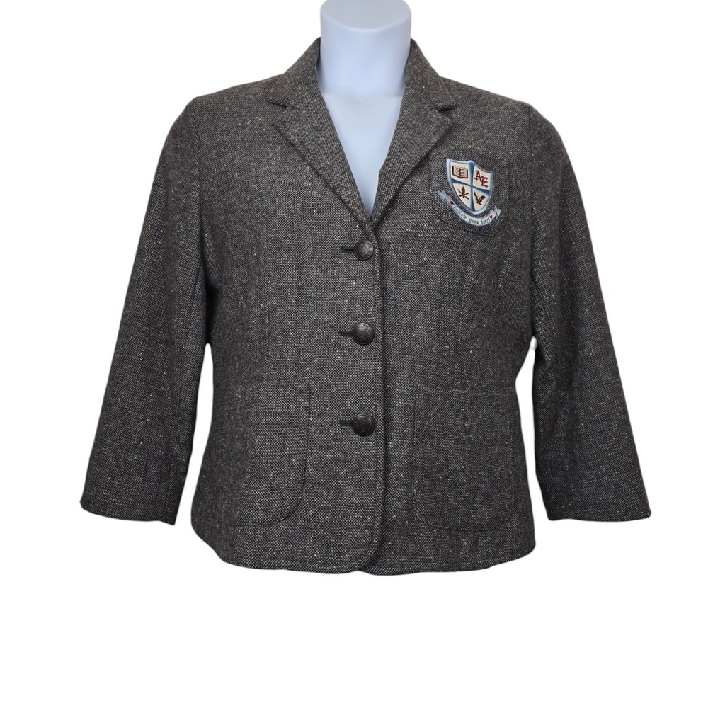 American Eagle Womens Brown Grey Wool Tweed Blazer Size L